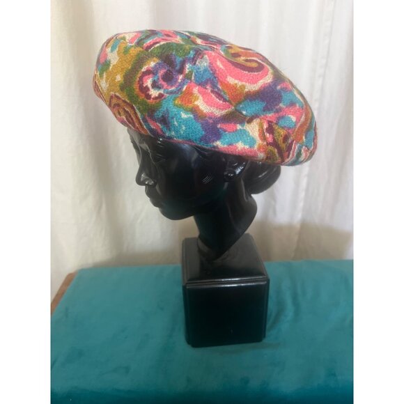I. Magnin Accessories - Vintage I. Magnin Multicolor Floral Beret Hat 60's Mod Psychedelic